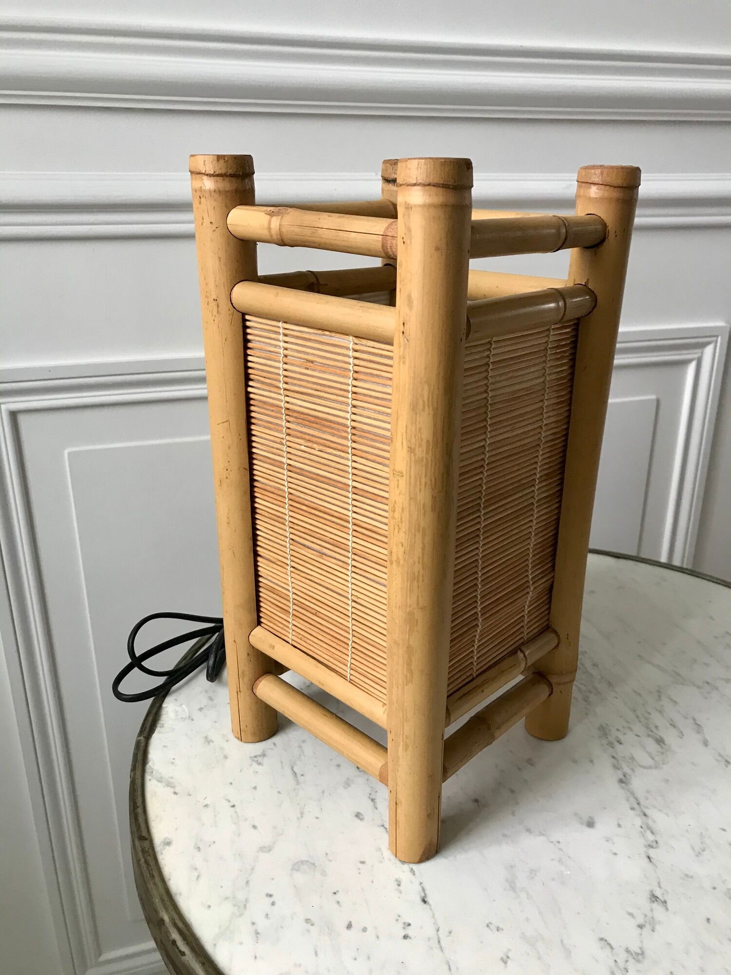 Pair of bedside lamps in rattan bamboo 70s