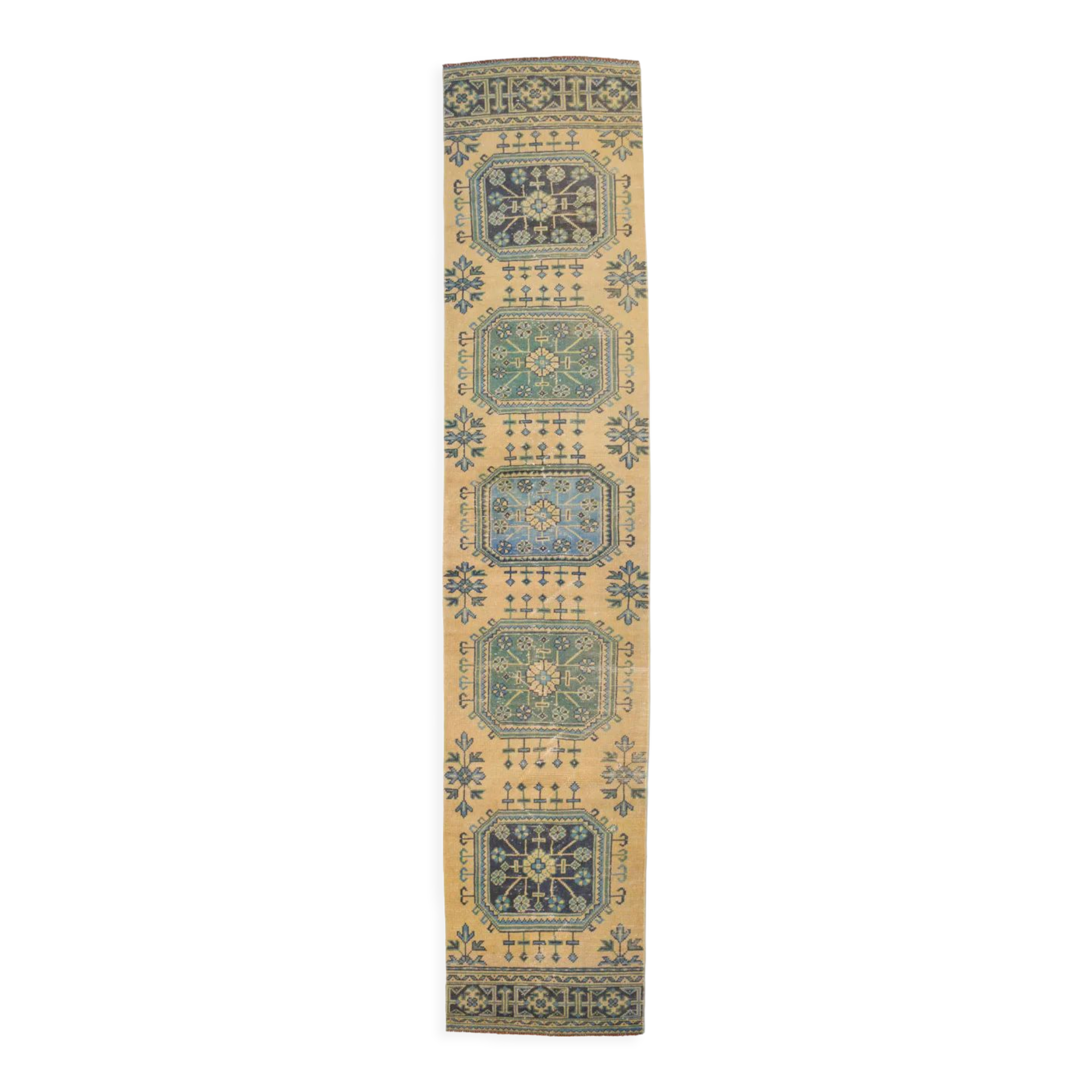 Pale orange & blue turkish runner rug 72x341cm