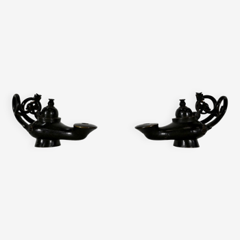 Pair of Bronze Oil Lamps – 1900