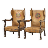 Set of Two Antique Leather Armchairs
