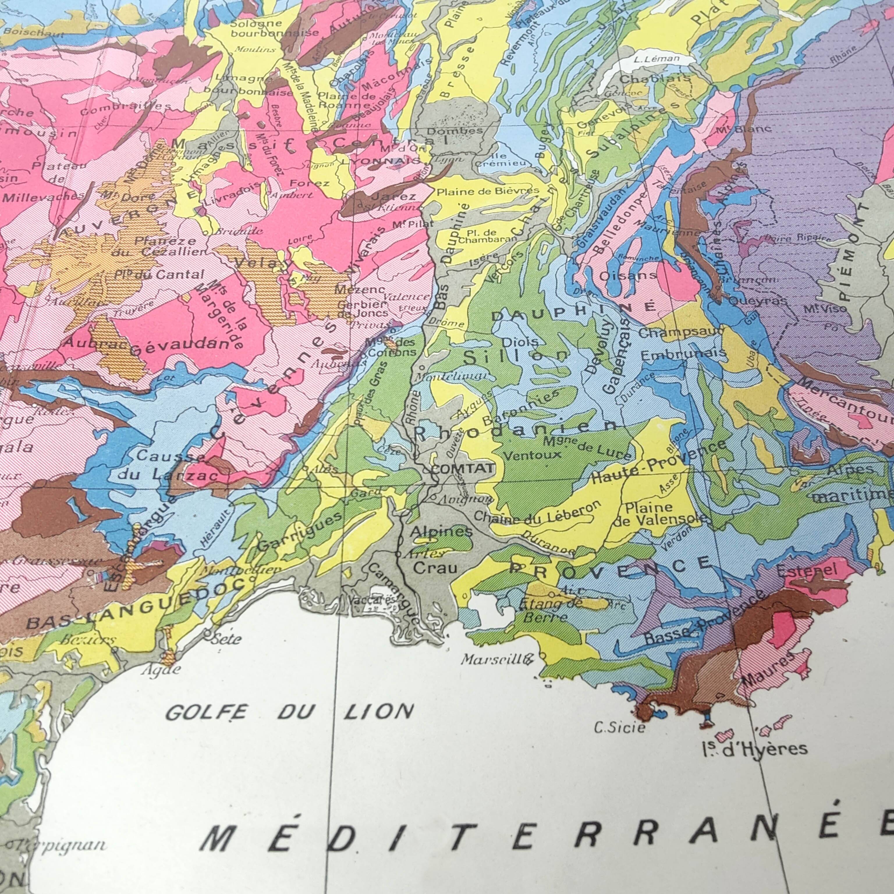 Old map of France from 1950 43x43cm