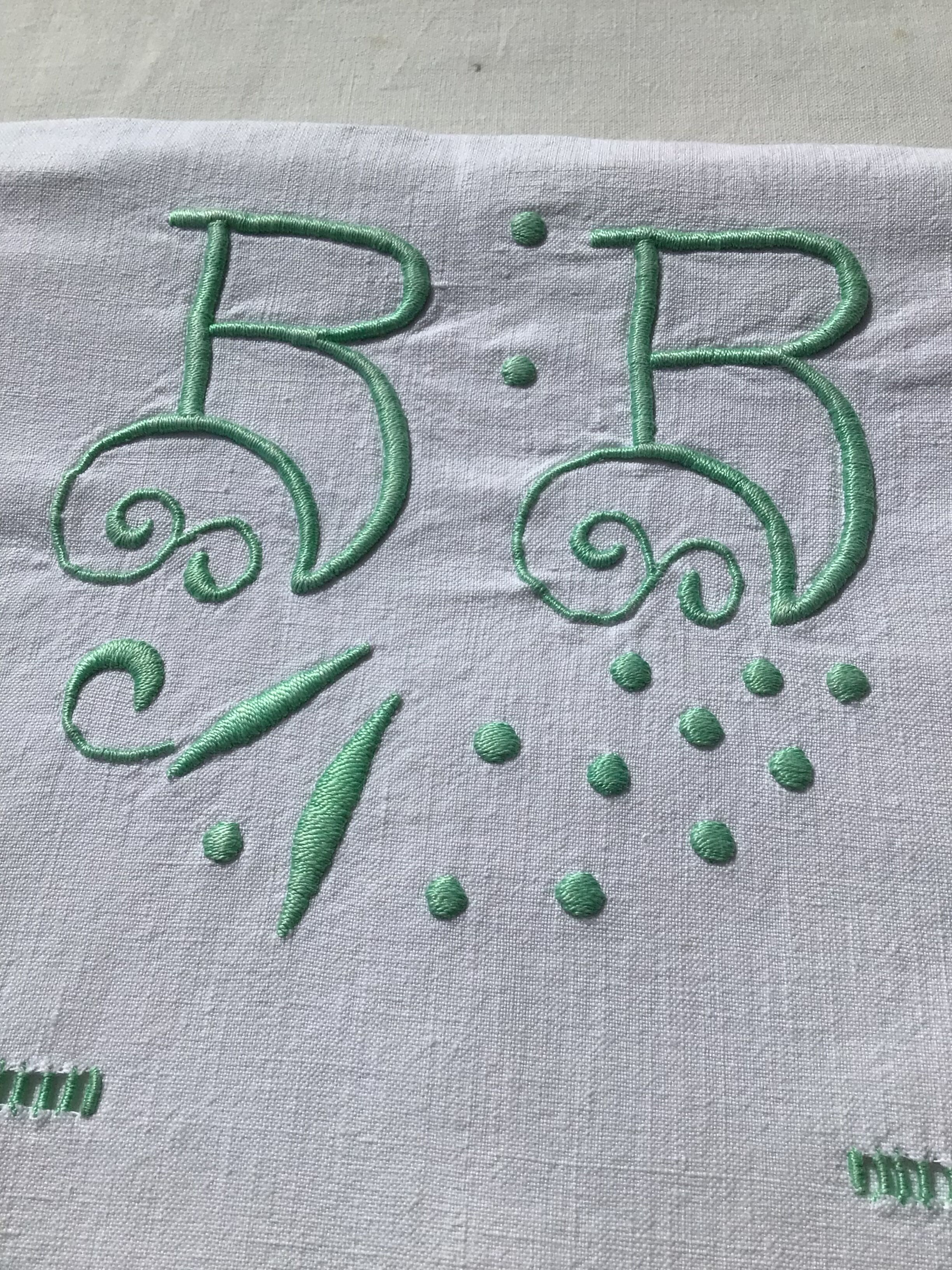 Drap 2 places brodé BB, pastilles, double jour échelle couleur vert clair
