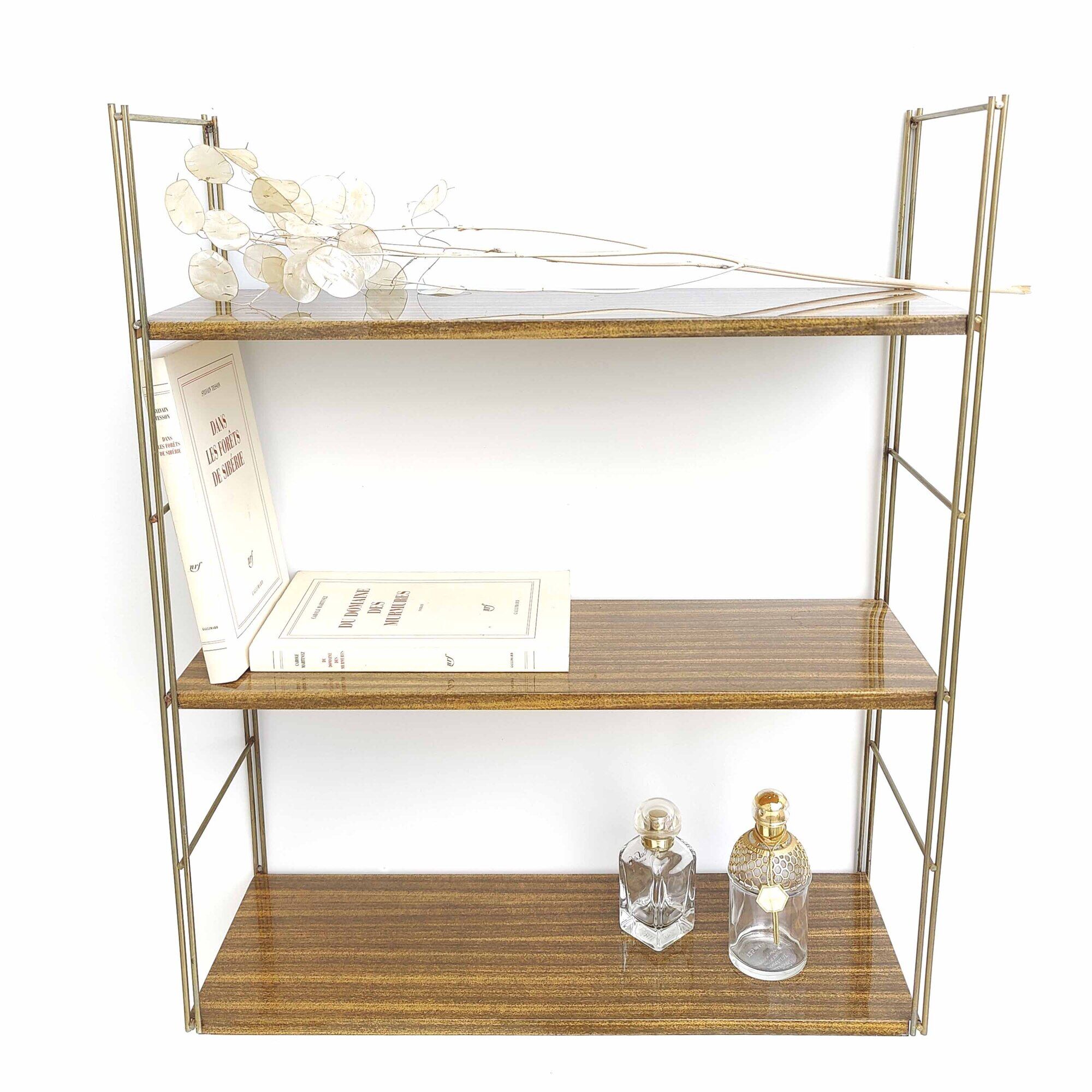 Vintage wall shelf gilded metal and wood style