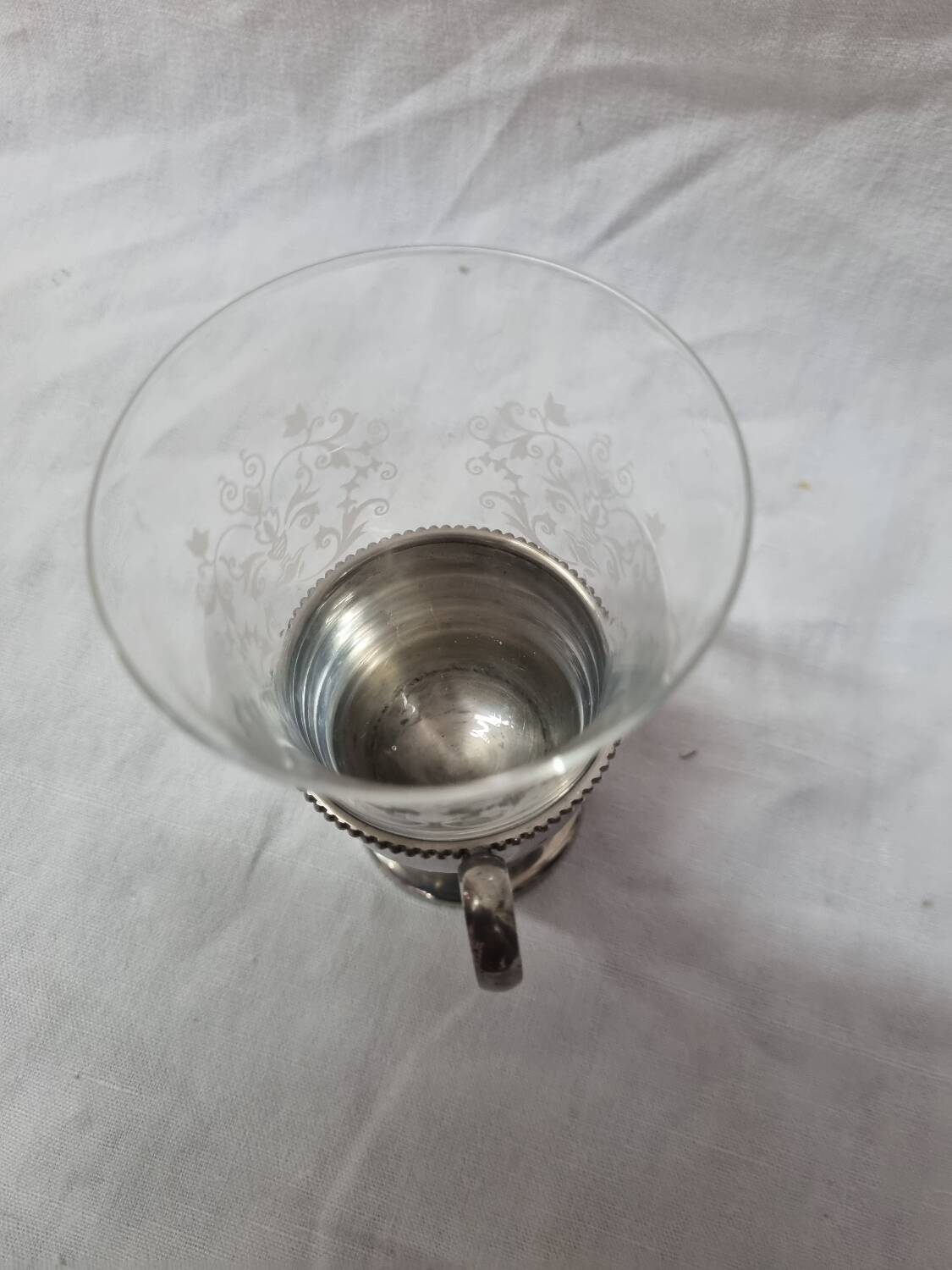 Engraved glass and glass holder early 20th century