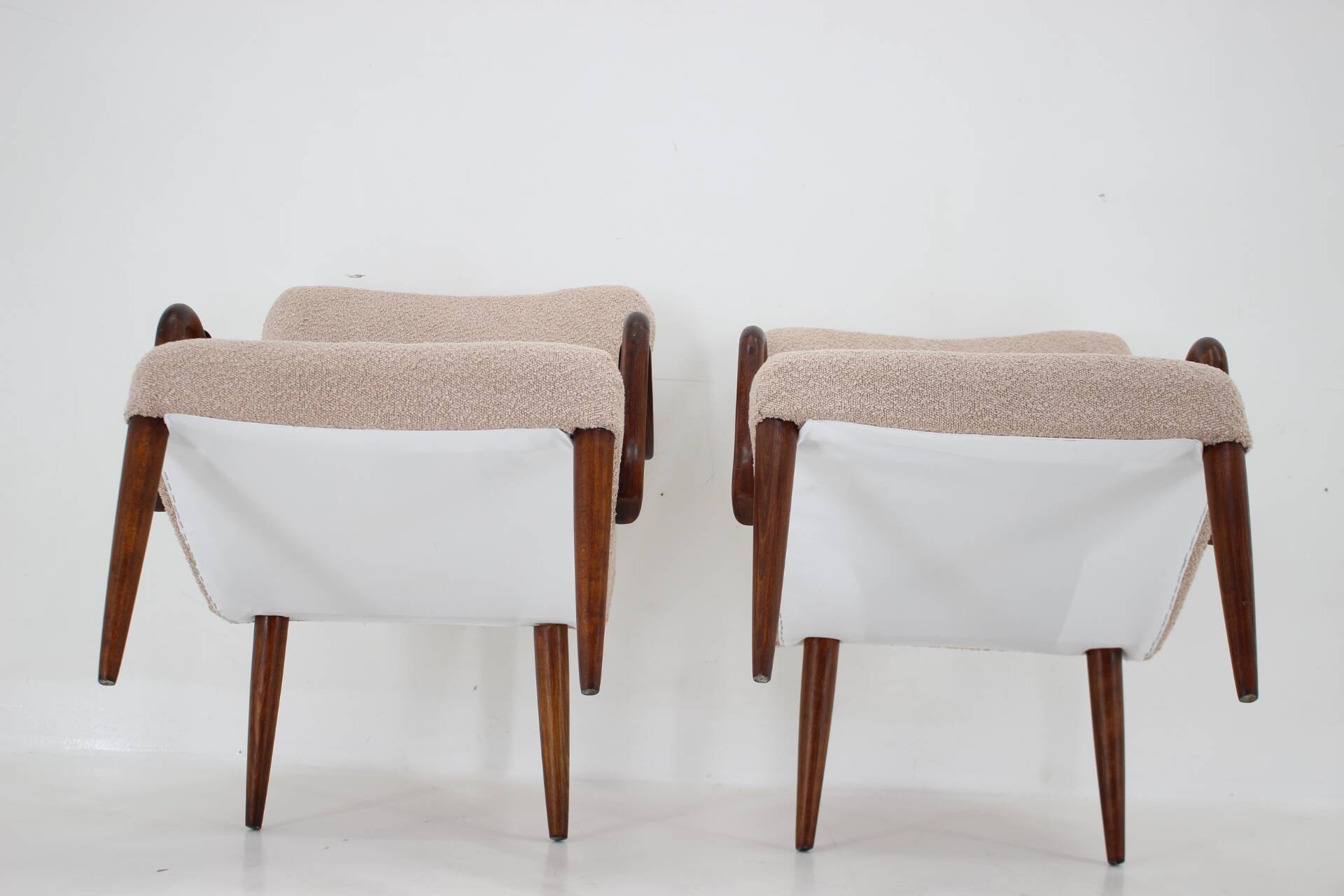 1960s pair of restored danish armchairs in boucle
