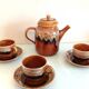 Hawaiian decor coffee service from the Sarreguemines faience factories / vintage 60s-70s