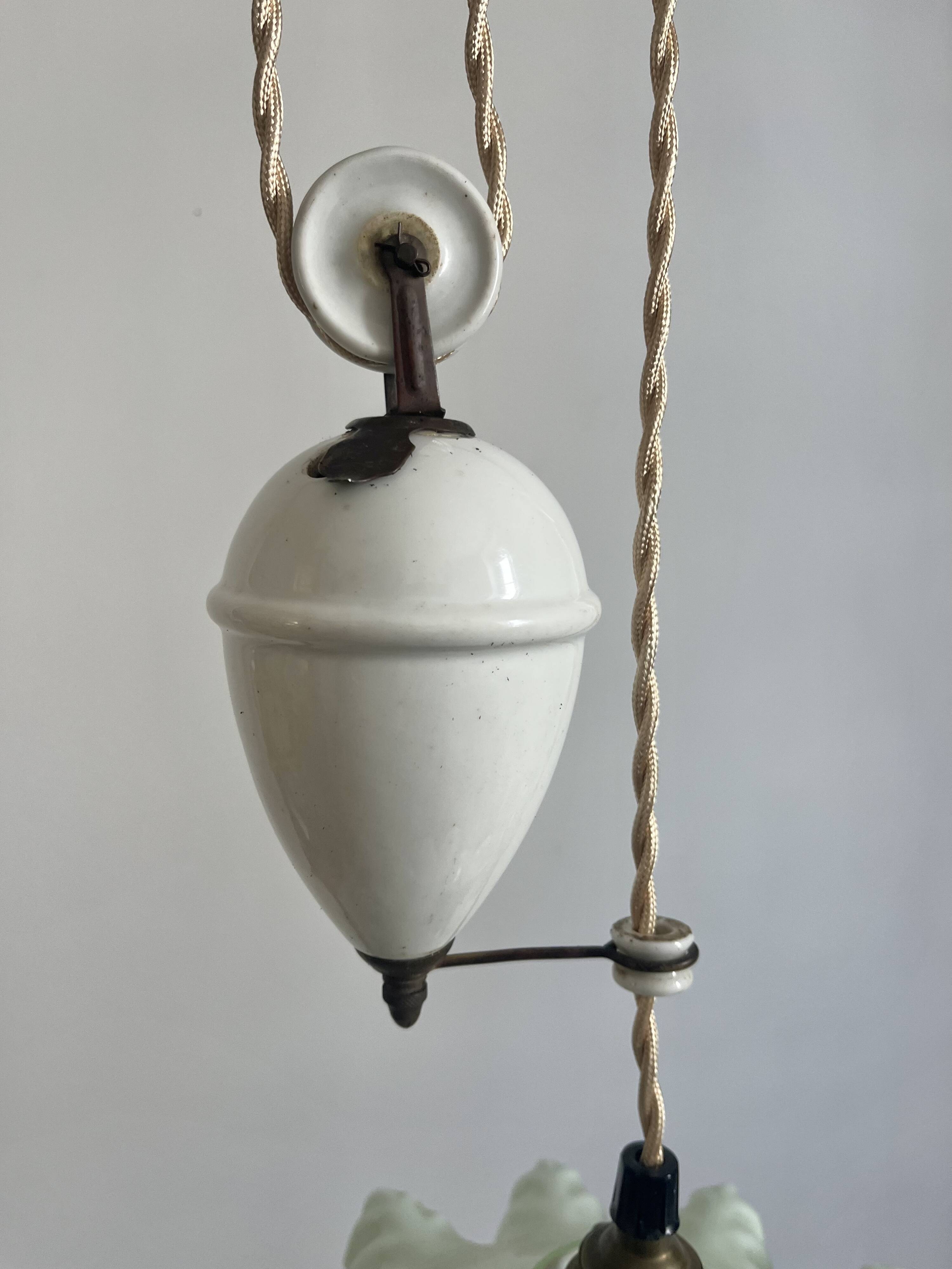 Art Deco Opaline Glass Pendant Light Mint Green Up and Down