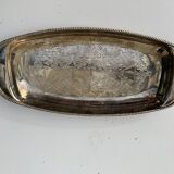 Rectangular serving dish in silver-colored metal chiseled vintage