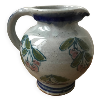 Vintage ceramic pitcher with cherry decoration 1950