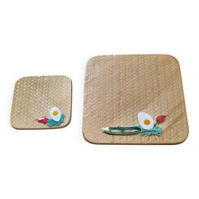2 dessous de plat en céramique émaillée vintage, 1970