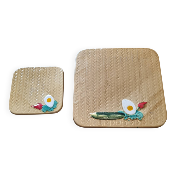 2 dessous de plat en céramique émaillée vintage, 1970