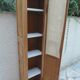 Small oak cupboard, the door dressed in burlap.