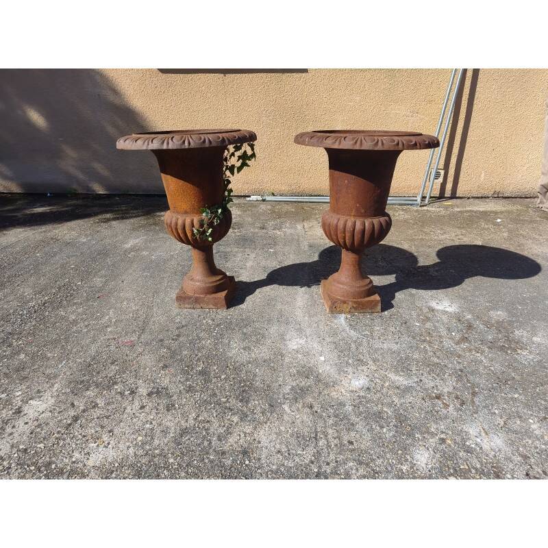 Pair of 19th-century cast iron Medici vases