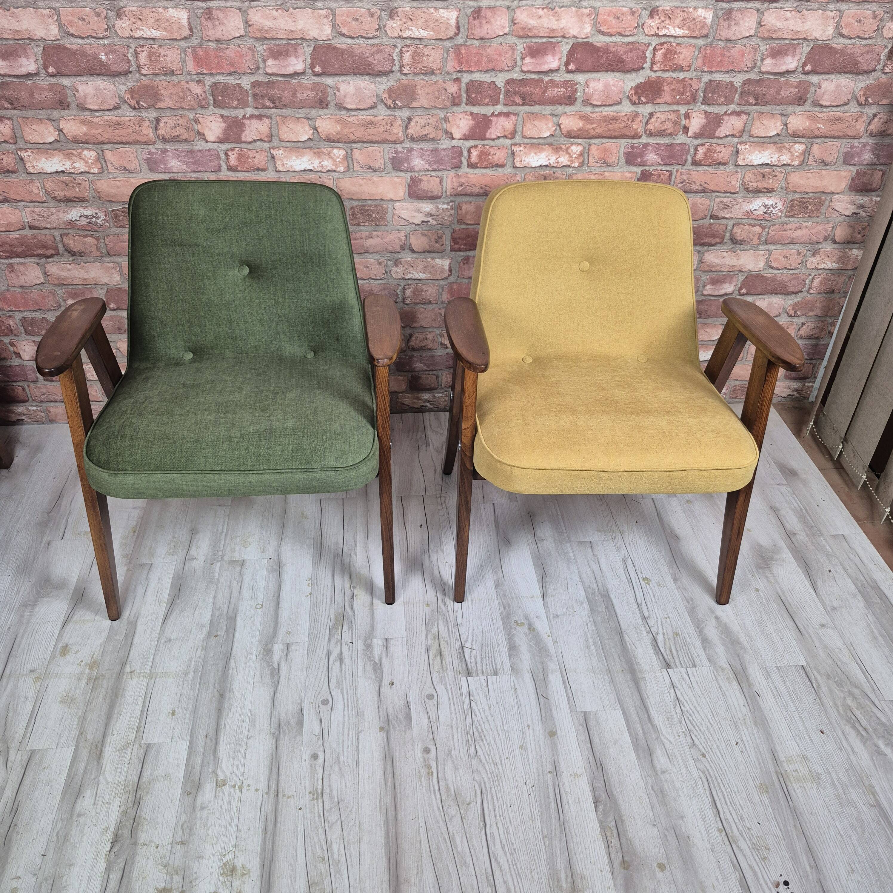 Fauteuil de milieu de siècle restauré type 366 par j. chierowski - jaune années 1960