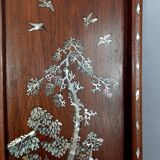 Pair old wood panels & mother-of-pearl Vietnam, Indochina around 1900 60x17 cm SB