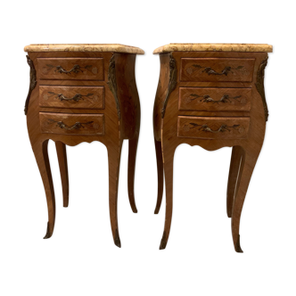 Pair of bedside tables inlaid with marble top Louis XV