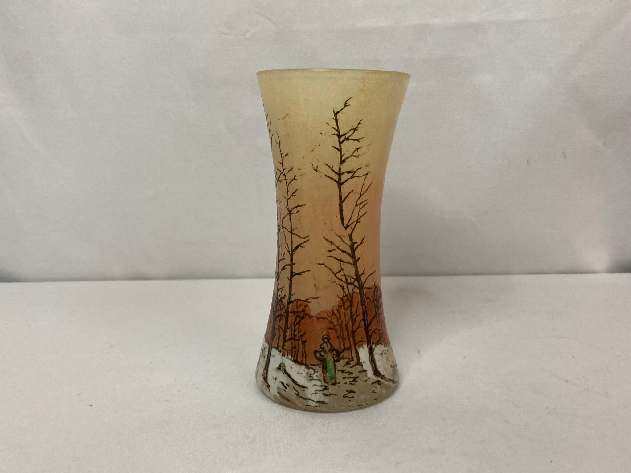 Vase verre émaillé paysage enneigé vers 1900 Legras