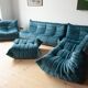 Togo living room set in blue velvet by Michel Ducaroy for Ligne Roset, set of 5