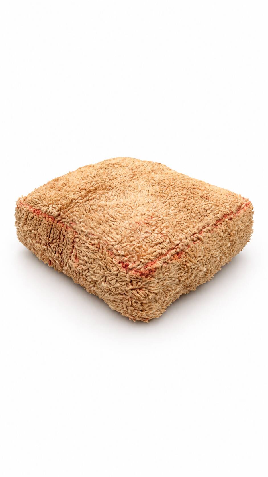 Vintage Berber pouf in natural wool – salmon and beige