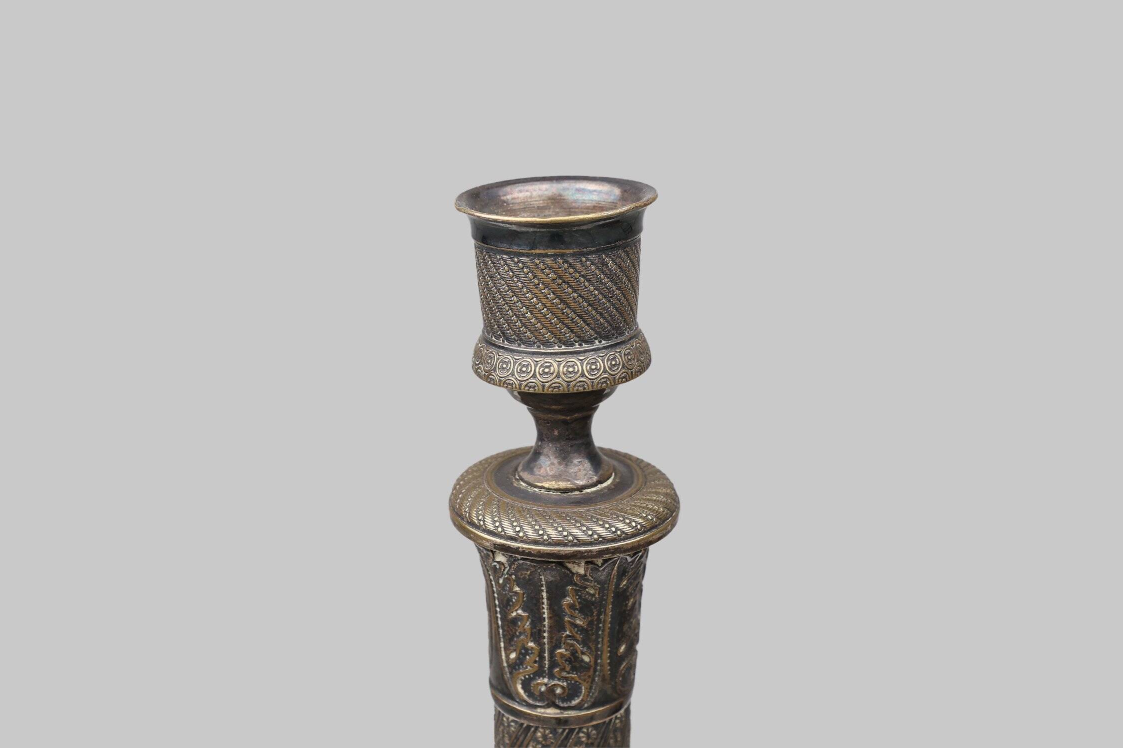 Large French Silvered Copper Candlestick, 1890s