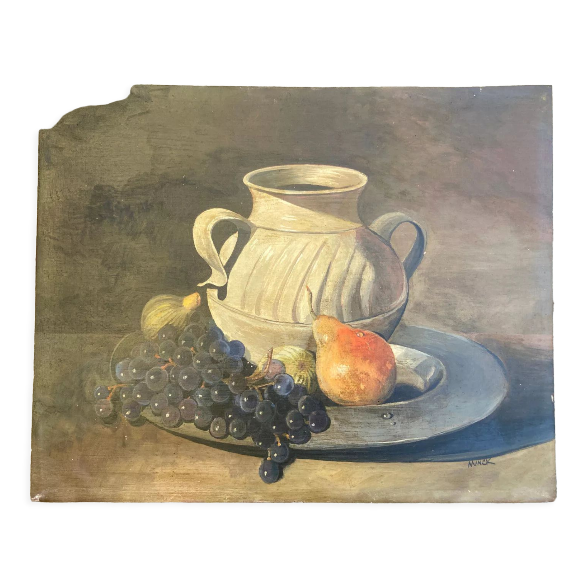 Painting Still life: autumn fruits: pears grapes figs