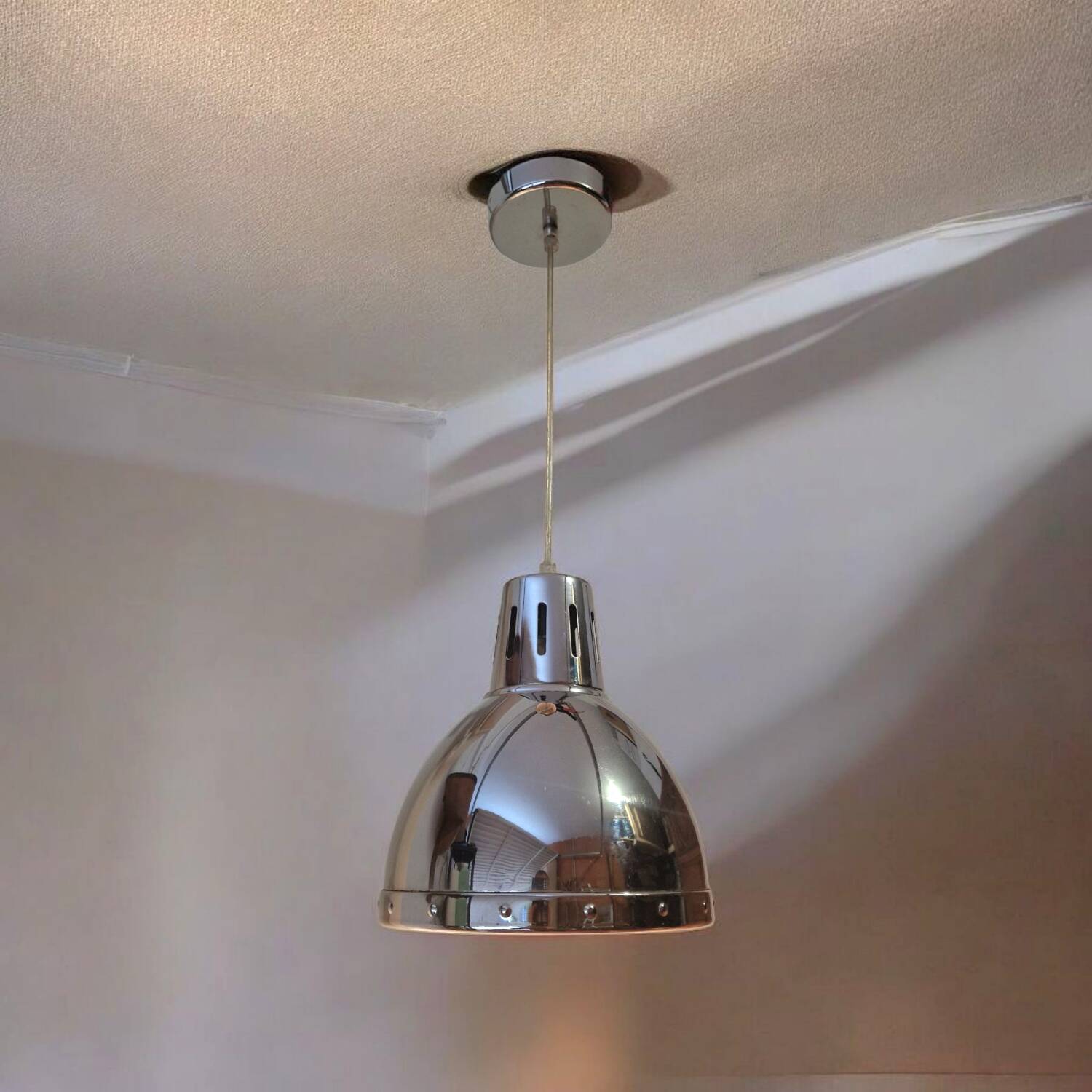 Vintage industrial pendant light - Polished chrome metal