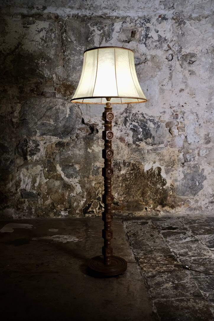 Wood-turned coil lamp, France, mid-20th century.