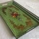 Large Napoleon III tray, painted sheet metal, floral motif
