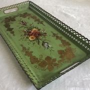 Large Napoleon III tray, painted sheet metal, floral motif
