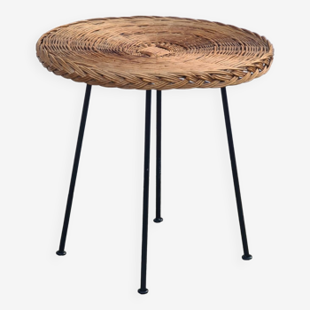 Side table, pedestal table, wicker rattan coffee table 1950-60