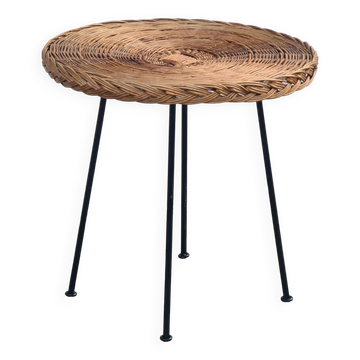 Table d'appoint, guéridon, table basse rotin osier 1950-60