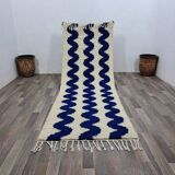Tapis Bleu Ondulations Maroccain en laine 100cmx250cm