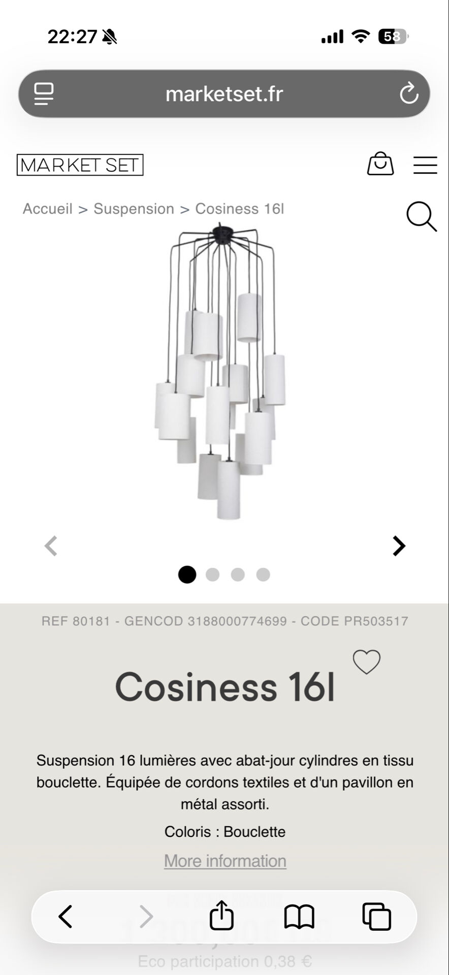 Brand new. Hanging Light Cosiness 16L from Market Set
