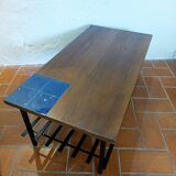 Coffee table in ceramic wood and metal vintage 1960.