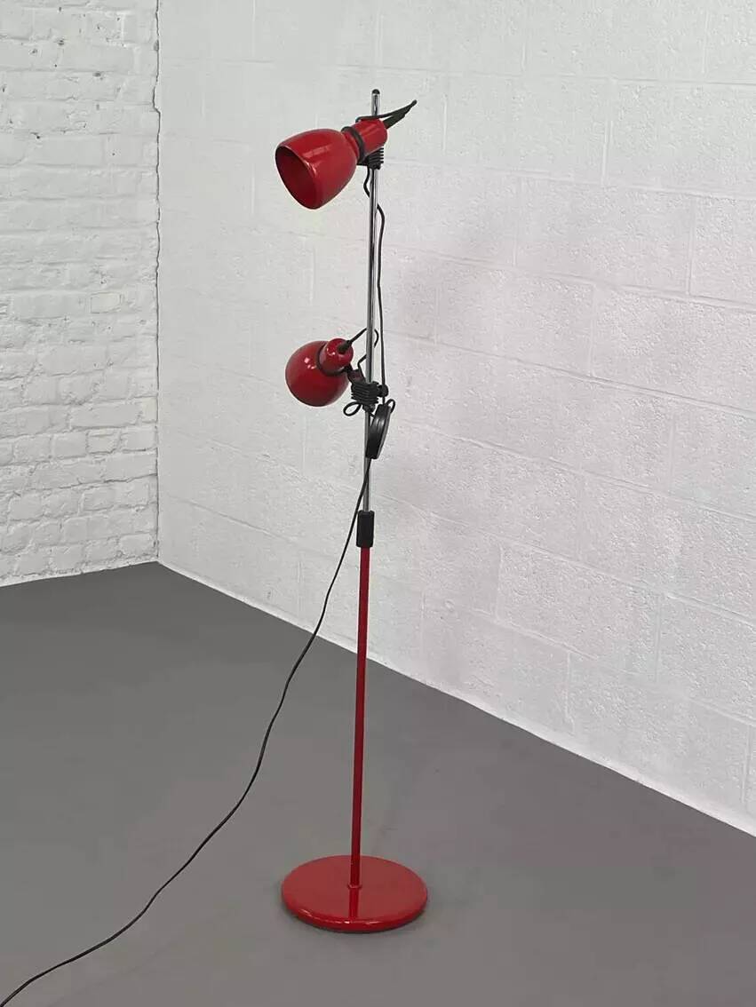 1970s-80s floor lamp in chrome metal and red