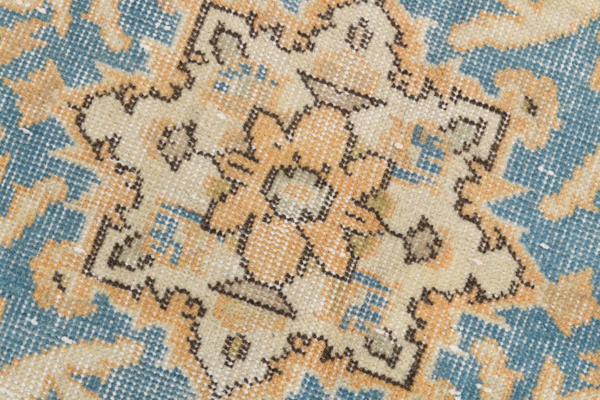 6x9 Shades Of Orange & Blue Vintage Rug, 186x289Cm