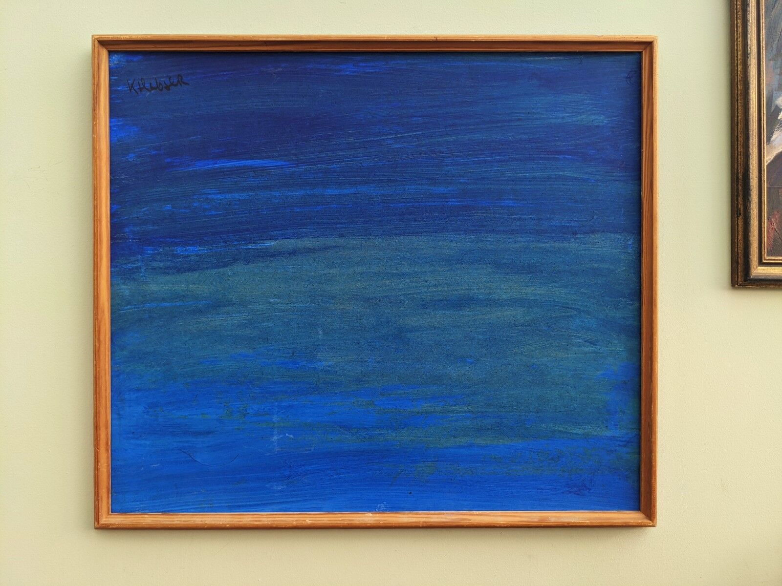 'blue soul' - vintage mid century abstract framed oil painting