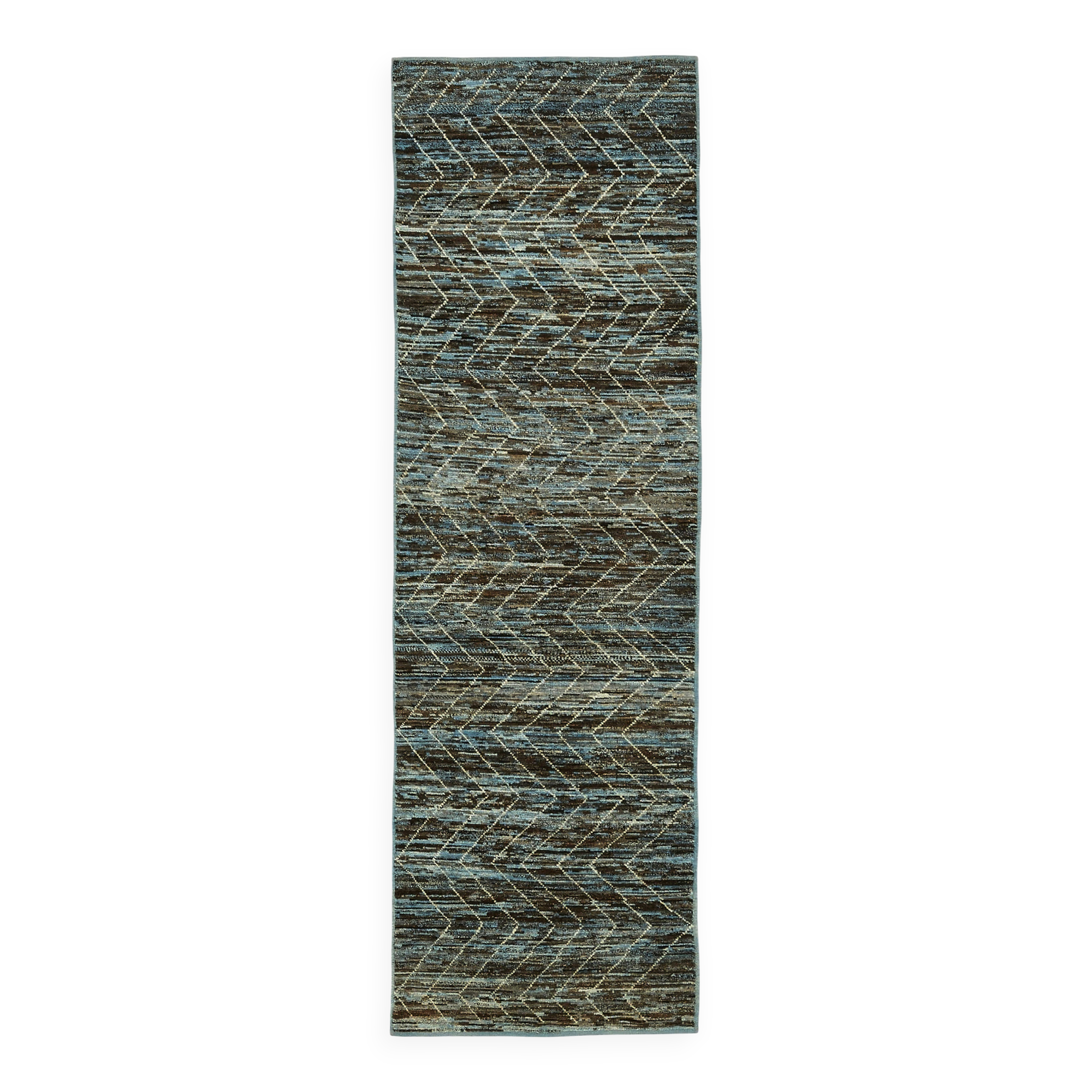 Hand-Knotted Tribal Unique 91 cm x 295 cm Blue Wool Runner Carpet