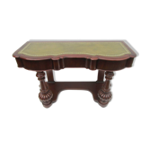 Mahogany and green leather console, 1860-70