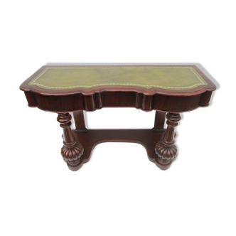Mahogany and green leather console, 1860-70