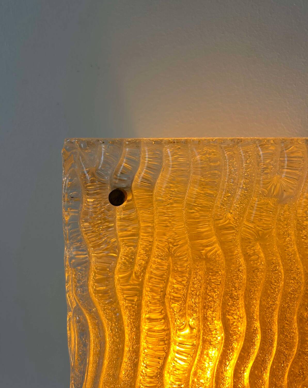 Pair of vintage sconces, molded frosted glass, Murano Italy 1970