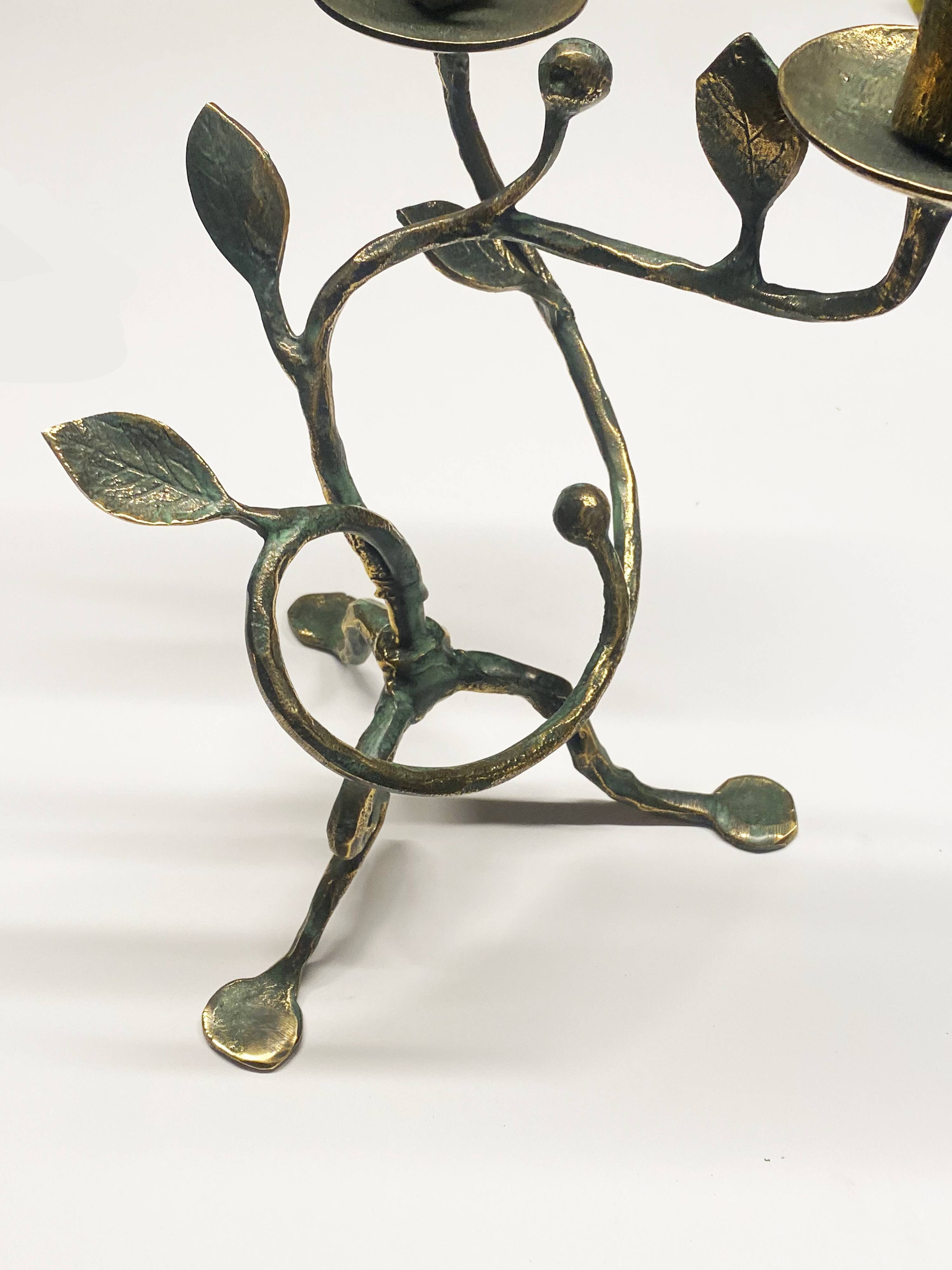 Sculptural bronze candlestick with a patina in the style of Giacometti, 1990.
