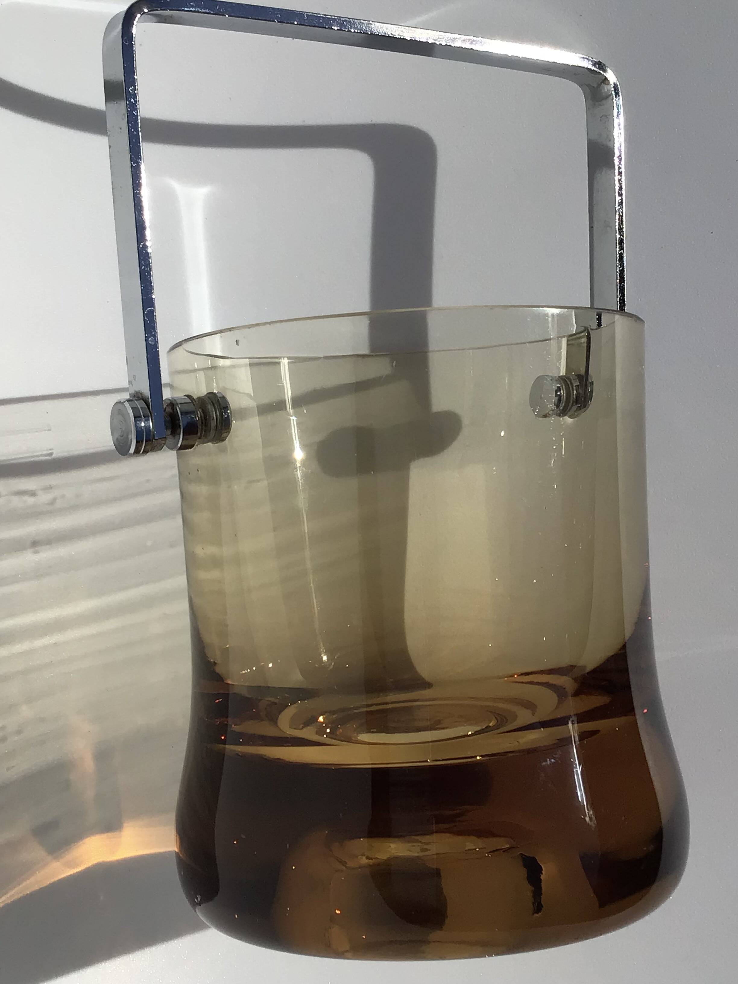 70s amber blown glass ice bucket