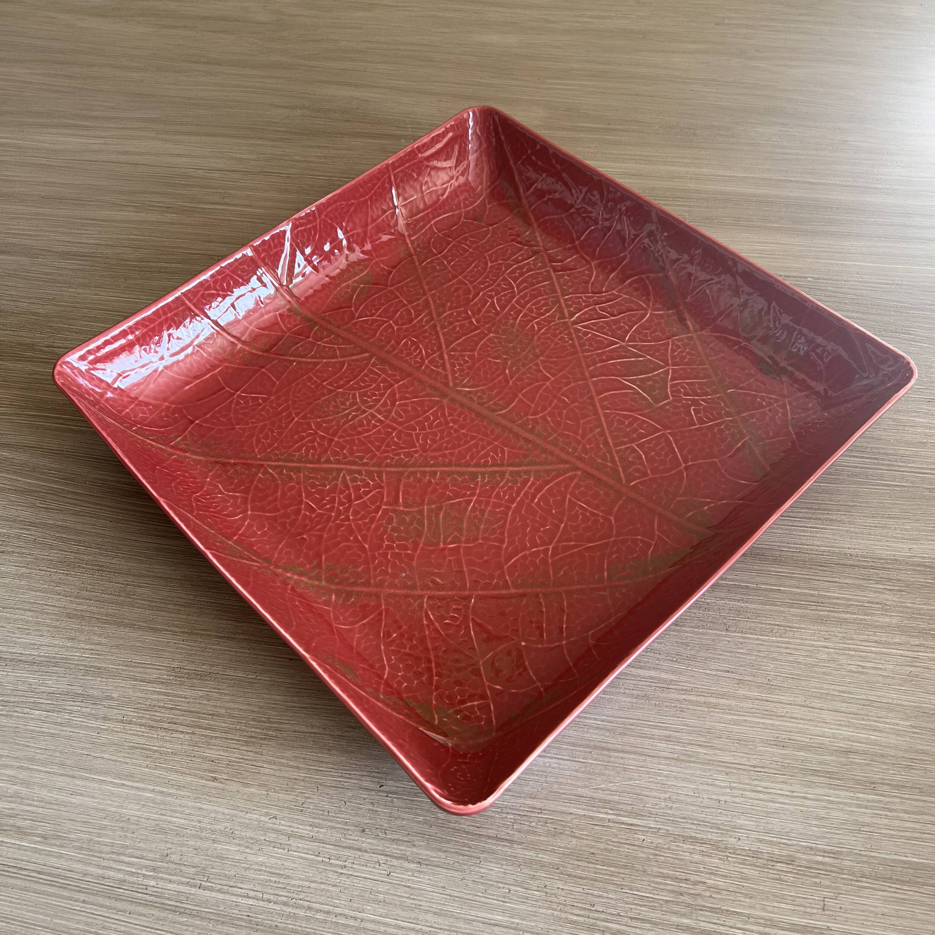 Large hollow dish Christian Tortu Paris red leaf – 36.5 cm