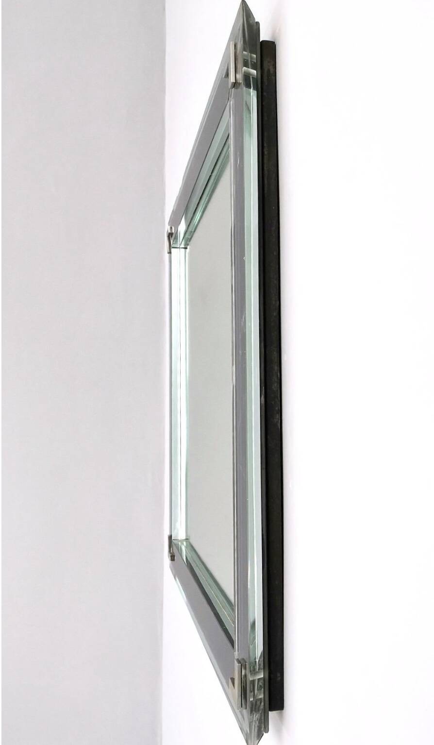 Mirror from Fontana Arte with Square Metal and Mirrored Frame, Italy 1960s