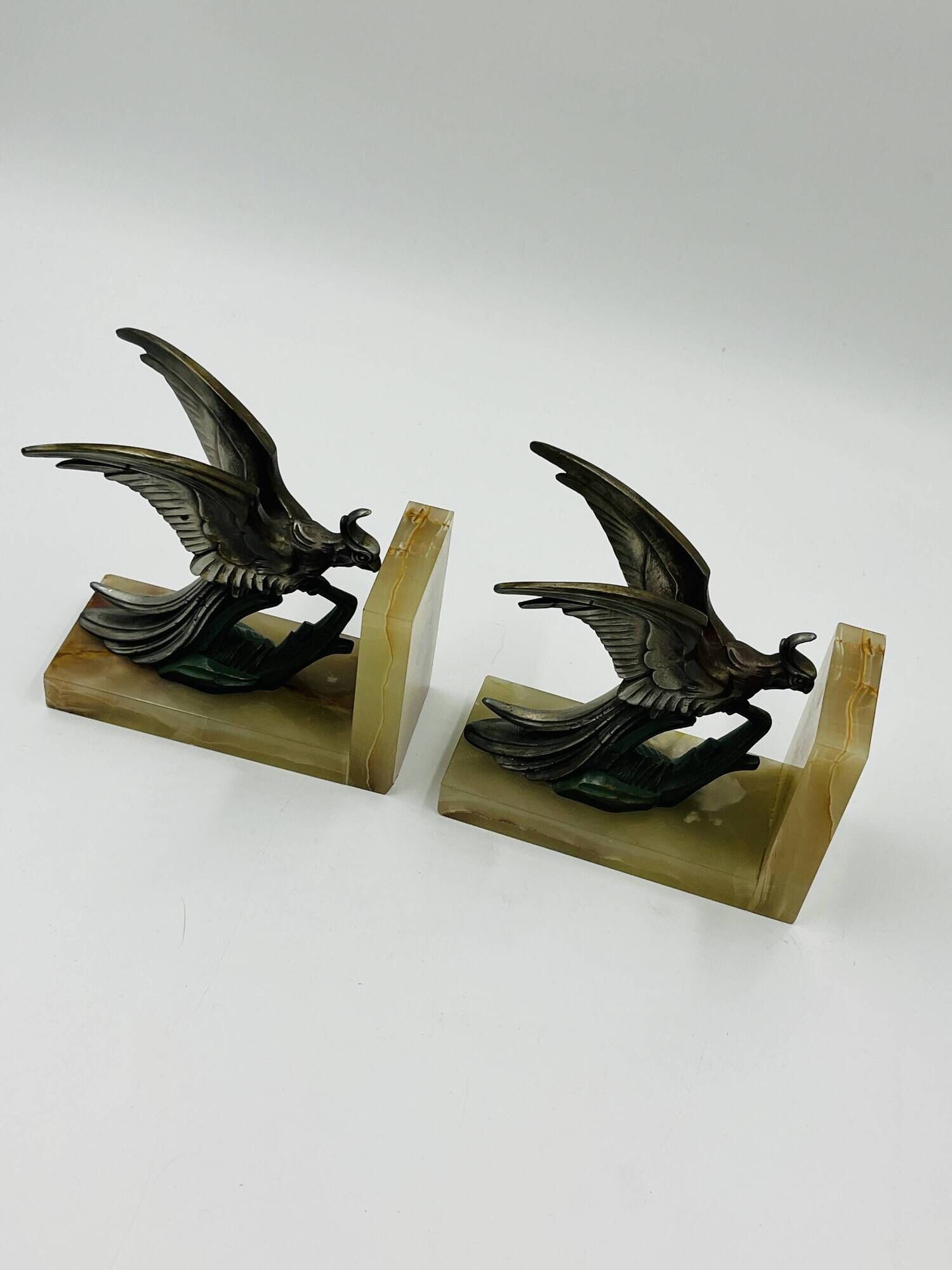 Art Deco Paradise Bird Bookends in Onyx