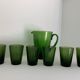 Carafe et 6 verres en verre vert bullé