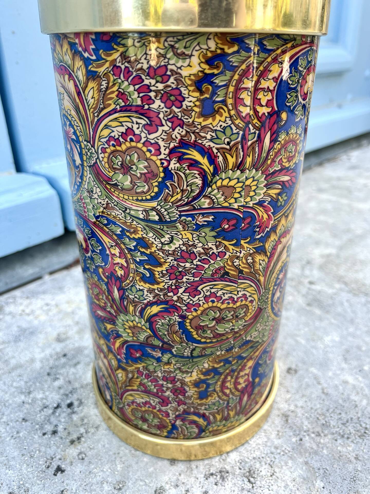 Wine Bottle Cooler Retro 1960s Paisley French Ice Bucket Gold Trim