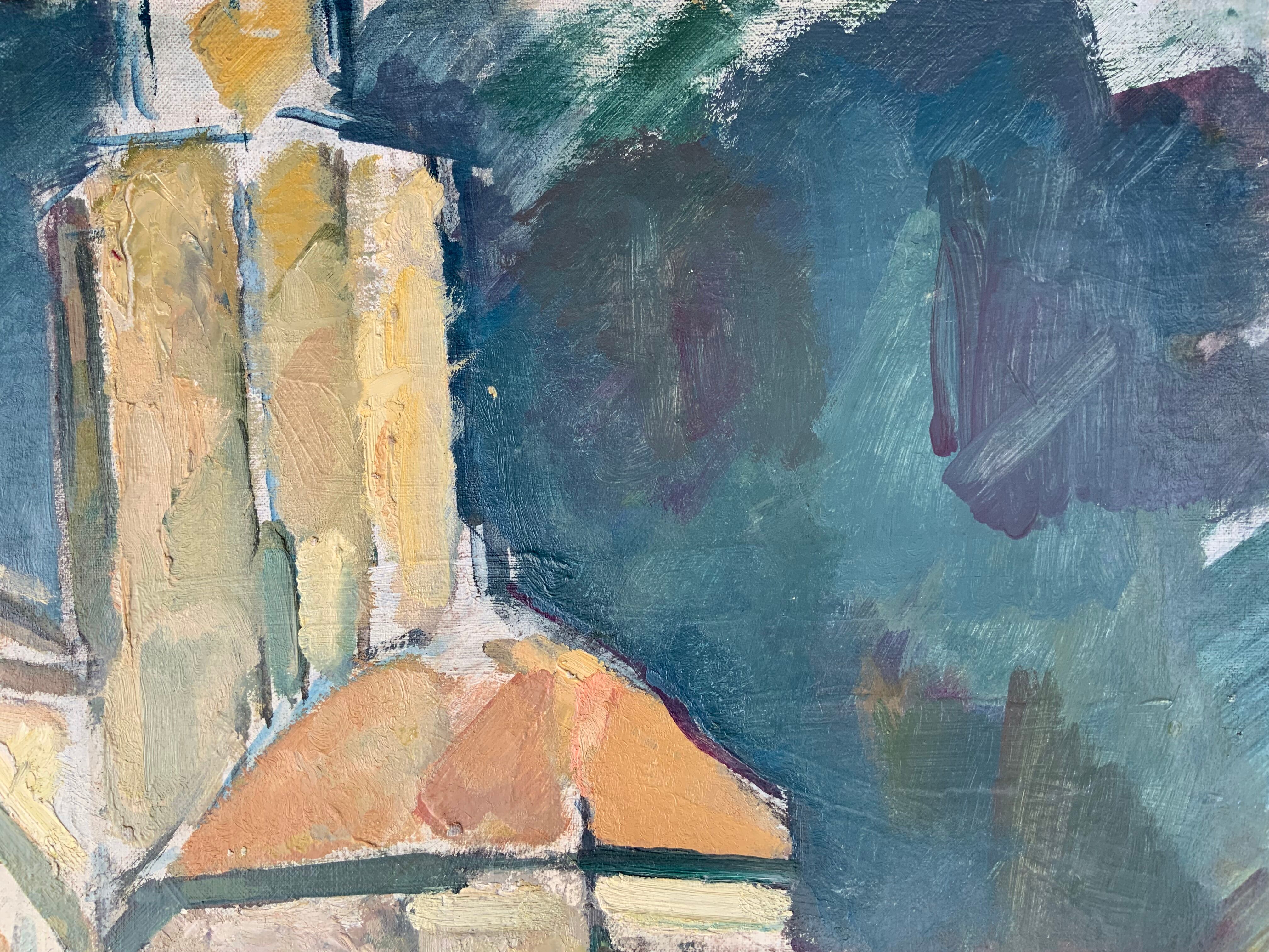 Vintage oil on canvas by S.Ekengren Architectural Landscape at Cadaques