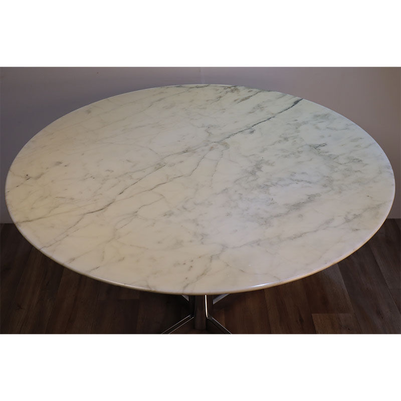 Table de repas vintage roche bobois en marbre et métal 1970